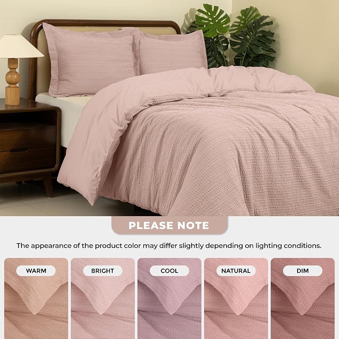 Dreamology Waffle Weave Duvet Cover, Full Duvet Covers,100% Cotton Waffle | Duvet Cover with Zipper Closure, Bedding Set, Soft Luxury Textured & Breathable Duvet Cover Set, 3Pcs (Dusty Pink, Full)