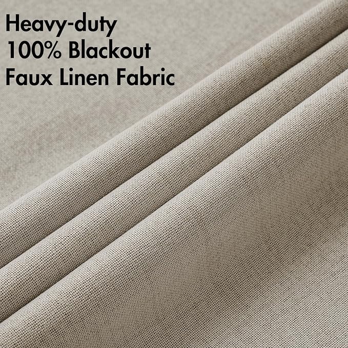MIULEE 100% Blackout Linen Curtains for Bedroom 52x108 Inches Pebble Taupe | Room Darkening, Light Blocking, Thermal Insulated, Grommet Top, Linen Textured, Window Curtains for Living Room, 2 Panels