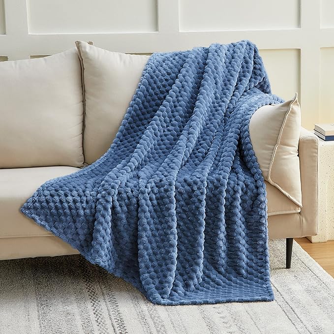 EXQ Home Soft Fleece Blanket Full Size – Cozy Lightweight 3D Imitation Turtle Shell Jacquard Blanket for Couch Bed – All-Season Warm Fuzzy Flannel Blanket for Women Mom Her Gifts(84"x90",Dark Blue)