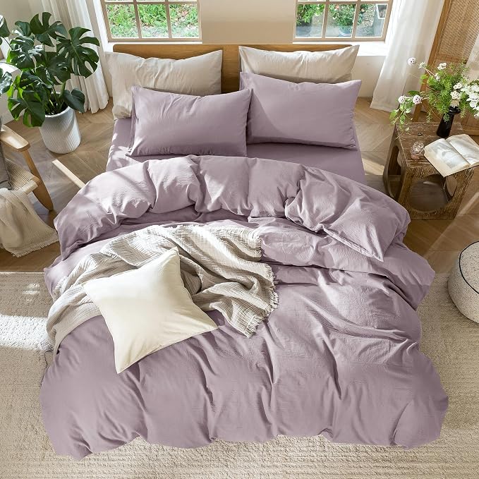 MooMee Duvet Cover Set 100% Washed Cotton Linen Like Oversized Queen | Relaxed Linen-like Texture. Soft, Breathable & Long-lasting Comfort. Lightweight. Hidden Zipper with 8 Interior Corner Ties