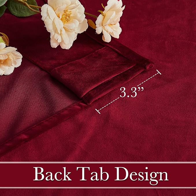 RYB HOME Velvet Curtains 80 inches Long for Living Room Bedroom, Back Tab | Thermal Insulated, Privacy Assured, Luxurious Home Decor, Covers for Doorway Closet, W52 x L80, Ruby Red, 2 Panels Set