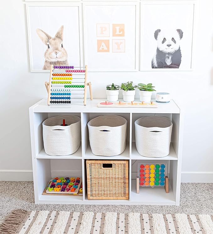 OrganiHaus Cotton Rope Baskets for Shelves, Set of 3, 15x9x10 | Handwoven; a toy bin and organizer for towels, books, or blankets; fits nursery, playroom, or bedroom decor