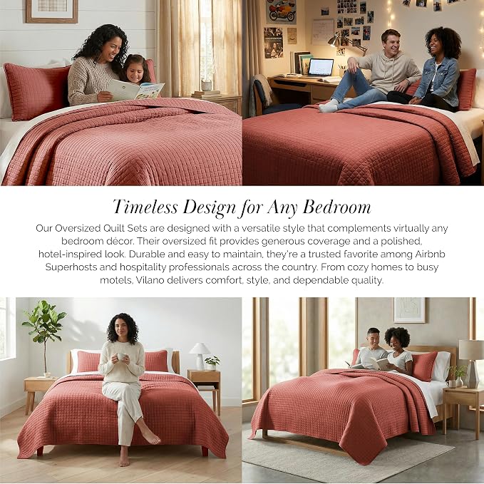 Southshore Fine Living, Inc. Queen/Full Size Quilt Bedding Set with 2 Pillow Shams, Soft Comfy Queen Coverlet/Full Size Bedspread, Machine Washable, Easy Care, Oversized for Total Coverage, Marsala