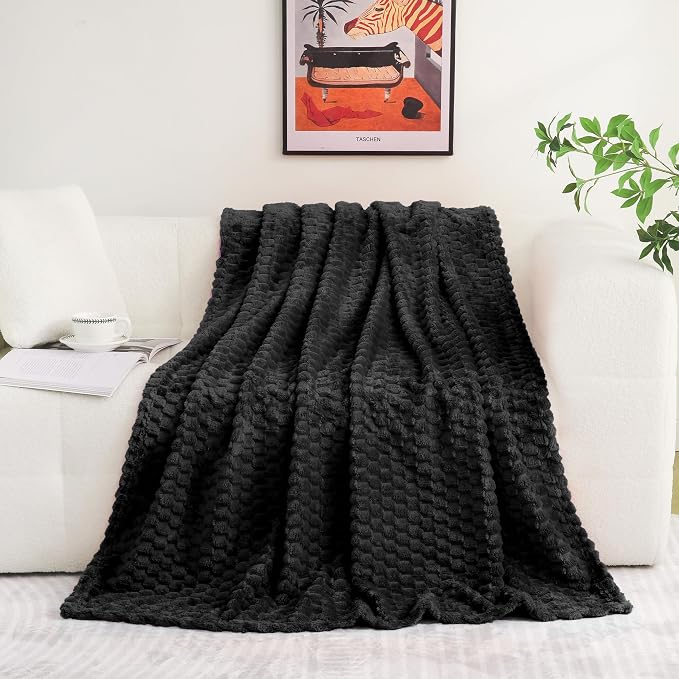 Black Throw Blanket 50"×70" Gifts for Mom Fuzzy 3D Jacquard Decorative | Flannel Fleece Super Soft Plush Cozy Blanket for Couch Sofa Chair Lightweight