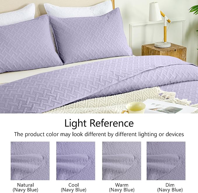 FLYMME Quilts Queen Size,Lightweight Lavender Bedspreads,Basket Weave Pattern,Ultra Soft Microfiber Bed Coverlet 3 Pieces for All-Seasons (1 Quilt,2 Shams)