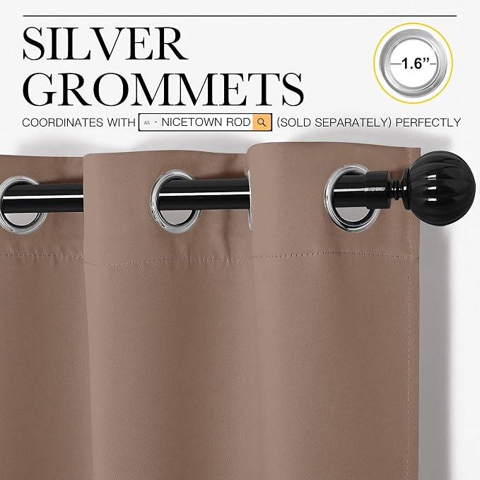 NICETOWN Cappuccino Blackout Curtains for Kitchen 55" w x 78" L 2 Panels | Triple Weave Energy Saving Thermal Insulated Solid Grommet Panels for Patio Bedroom, Light Blocking Noise Reducing Home Decor