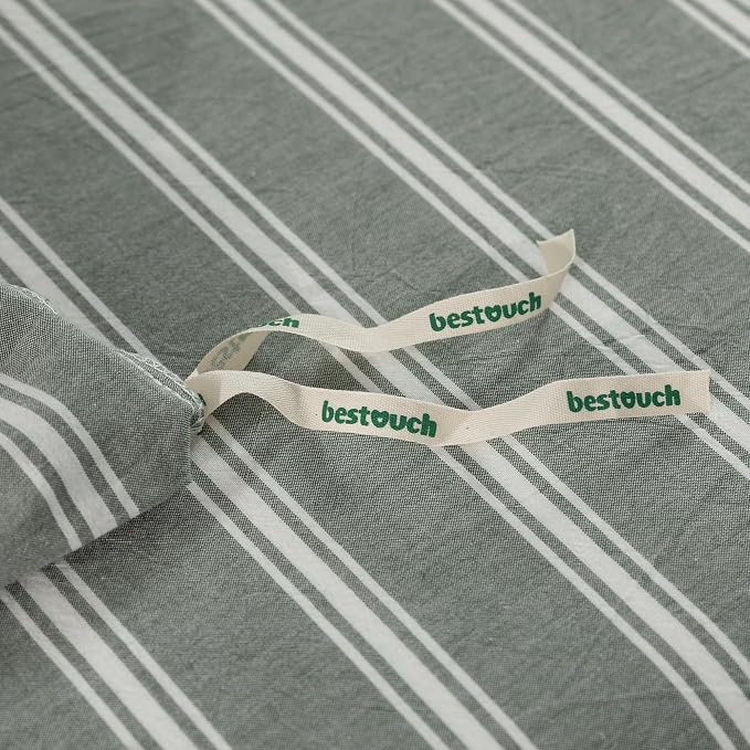 BESTOUCH Striped Cotton Duvet Cover Set Linen Feel Oversized King | 100% Washed Cotton, Soft Wrinkle Texture, Hidden Zipper, 8 Ties, Breathable Lightweight Durable Comfy, 3 Pcs No Insert