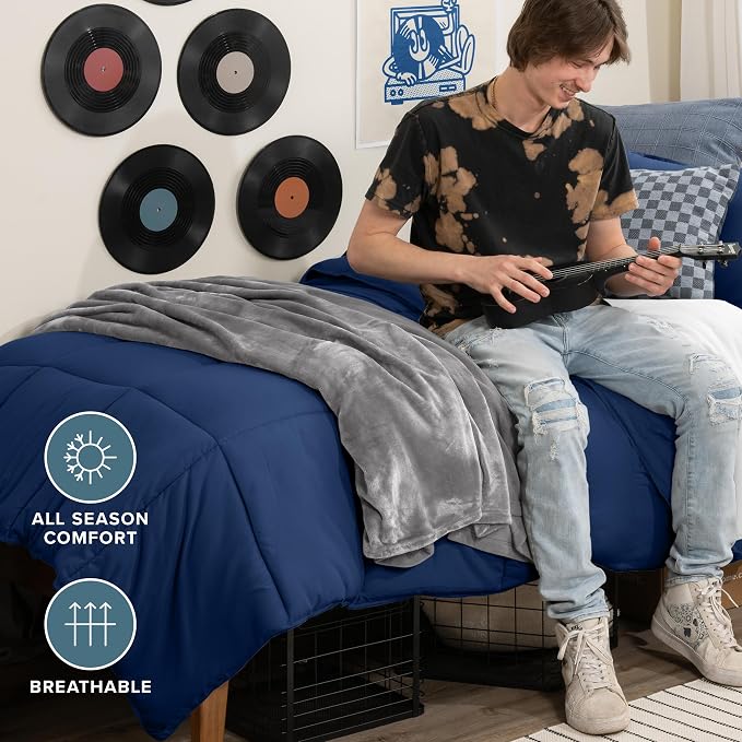 Bare Home Comforter Set - 1800 Ultra Soft (Twin/Twin XL, Dark Blue) | All-Season, Breathable, Hypoallergenic, Premium 1800, Warm, Cozy