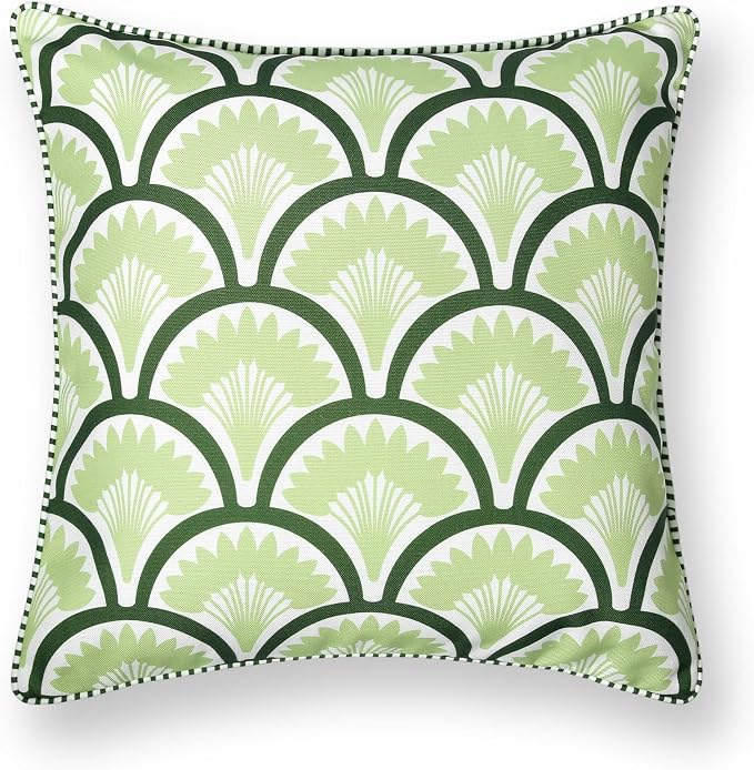 Hofdeco Premium Coastal Patio Indoor Outdoor Throw Pillow Cover Only, 20"x20" Water Repellent for Backyard, Couch, Green Print Tropical Ravenala Palm Tree