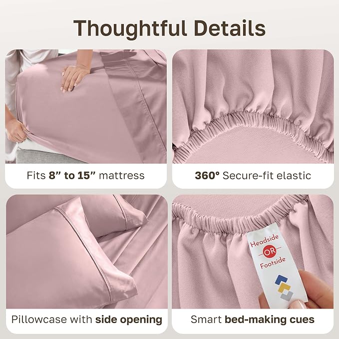 California Design Den 100% Cotton Sateen Twin Size Sheets, 3 Pcs Set, Mauve | 400 Thread Count Backed by Good Housekeeping Seal, All-Around Elastic, Durable, Easy Care, OEKO-TEX certified