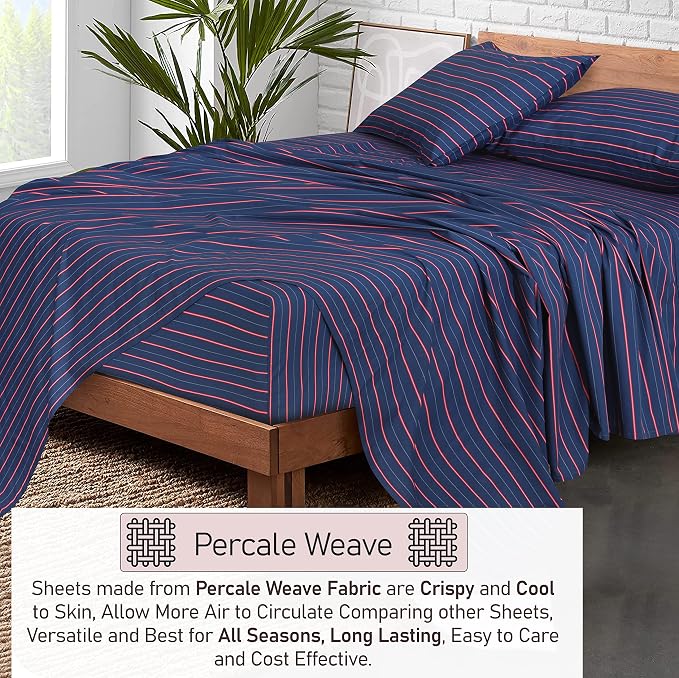 RUVANTI 100% Cotton Percale Sheets Split King Size, Nautical | Crisp Cooling, Deep Pocket 16", Soft Breathable & Durable, Hotel-Style, 5 Piece Set
