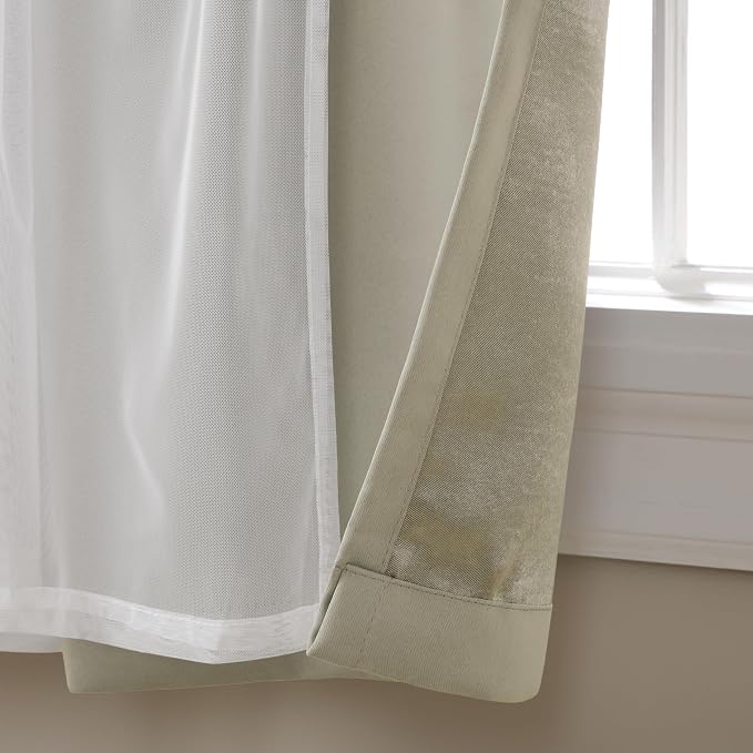 TOWN & COUNTRY LUXE Talia Double Layer Indoor Curtains, Sheer and Room Darkening Blackout, Grommet Top, Energy Efficient, 2-Pack Set, 52"x108", Cloud Grey