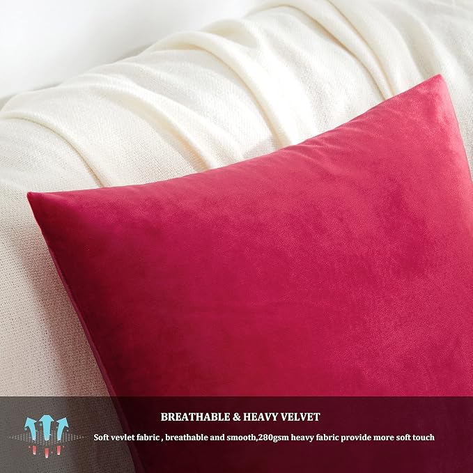 GIGIZAZA Decorative Throw Pillow Covers 20 x 20, Red Sofa Pillow Covers Velvet, Set of 4 Decor Square Cushion Covers