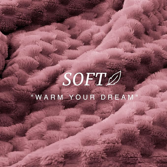 EXQ Home Gentle Soft Fleece Throw Blanket – Cozy Lightweight 3D Imitation Turtle Shell Jacquard Blanket for Couch Bed – All-Season Warm Fuzzy Flannel Blanket for Women Mom Her Gift(60"x80",Dusty Pink)