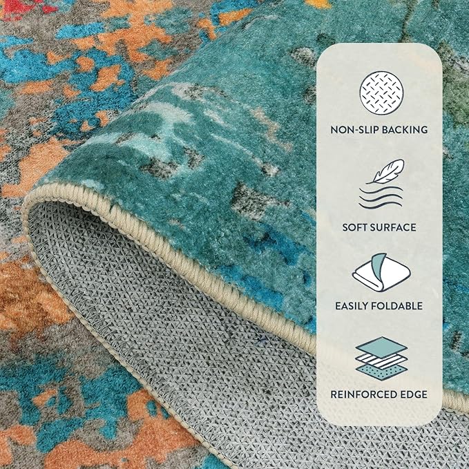 Lahome Modern Abstract Area Rugs 9x12 Living Room Rug, Washable Rugs for Living Room Bedroom Low Pile Non Slip, Colorful Large Soft Indoor Carpet for Dining Room Table Apartment Classroom
