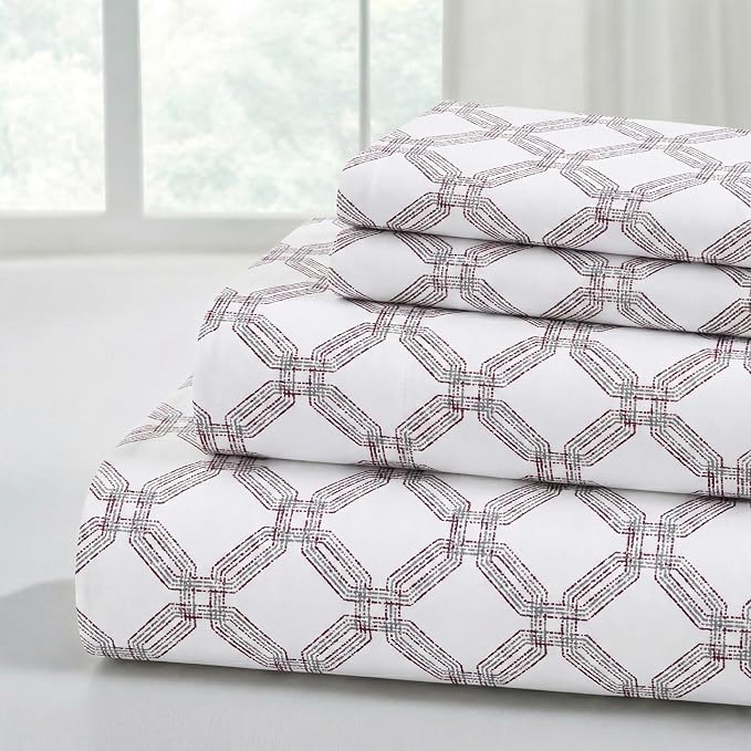 Modern Threads Printed 4-Piece Extra Soft Bedding Sheets & Pillowcase Set, Deep Pocket up to 16 inch Mattress Cara King