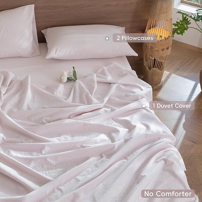 MooMee Striped Duvet Cover Set 100% Washed Cotton Linen Like Cal King | Relaxed Linen-like Texture. Soft, Breathable & Long-lasting Comfort. Lightweight. Hidden Zipper with 8 Interior Corner Ties