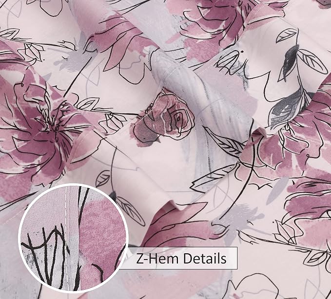 RUVANTI 100% Cotton Percale Sheets Full Size, Lilac Floral | Crisp Cooling, Deep Pocket 16", Soft Breathable & Durable, Hotel-Style, 4 Piece Set