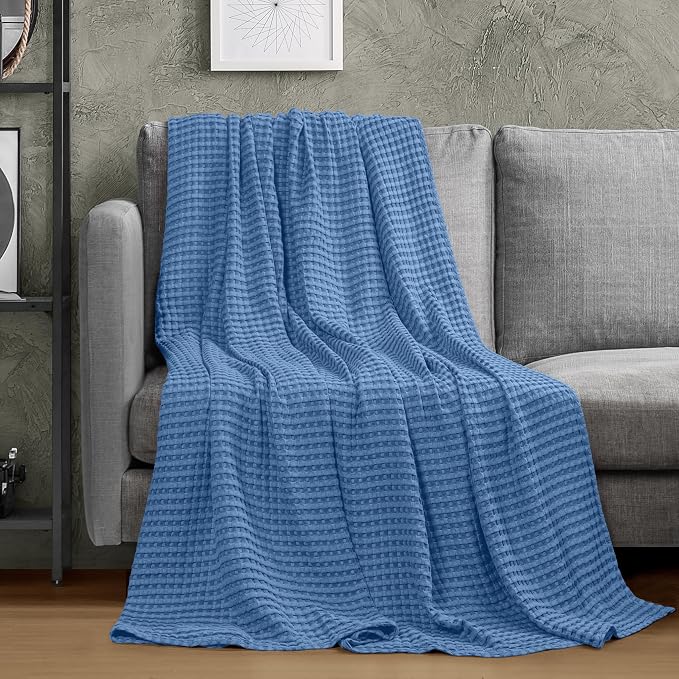 Utopia Bedding 100% Cotton Waffle Blanket King Size Wedgewood, 90x108 Inch | Lightweight Breathable Cozy Summer Bed Blanket Home Decor Gift for Women and Men