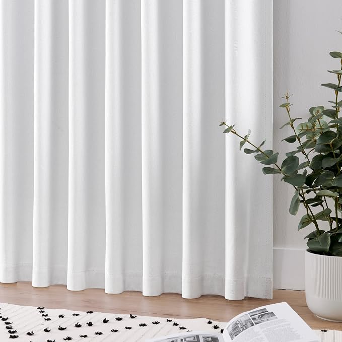 Joydeco Faux Linen Blackout Curtains for Bedroom,White Blackout Curtains 84 inches Long,100% Blackout Solid Thermal Insulated Window Drapes Luxury Decor for Living Room（W52xL84 Inch,White）