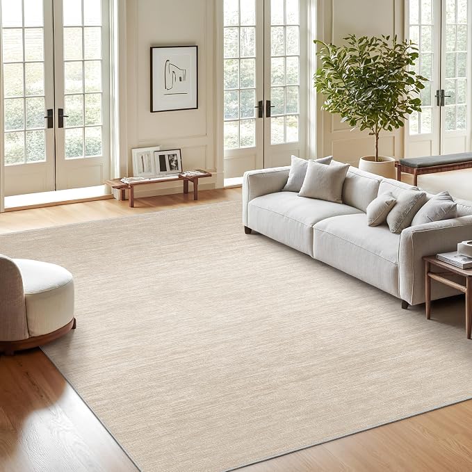 8x10 Area Rugs for Living Room, Large Washable Rug Non Slip Brown | Soft Low Pile, Thin & Lighweight Carpet, Folable Stain Resistant Modern Indoor Floor Mat for Bedroom, Dining Room, Home Decor