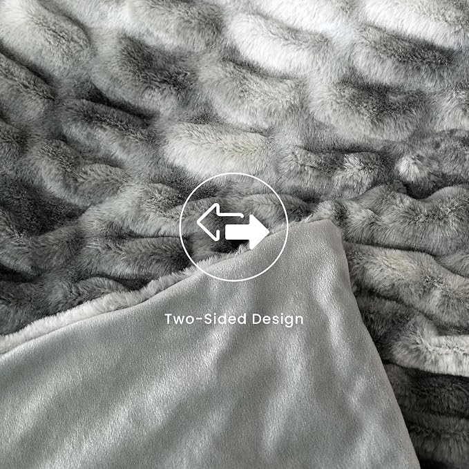 Ultra Soft Cozy Faux Fur Throw Blanket, Fuzzy Plush Thick Bubble Blanket, Luxury Fluffy Blanket for Couch, Sofa, Bedroom, and Living Room, 50x60 Inches,Tie-Dye Gray