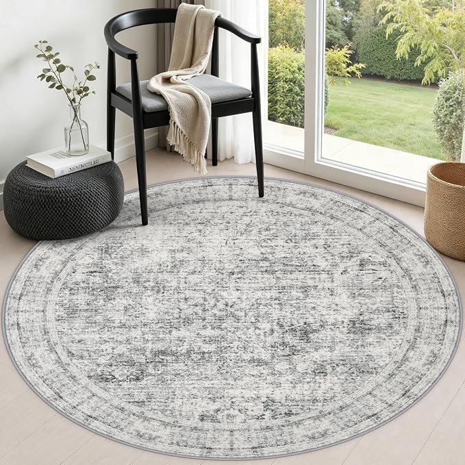 Round Area Rug Living Room: 4 ft Modern Washable Indoor Carpet | For Bedroom Dining Room Farmhouse Nursery Hallway Office,Modern Abstract,Machine washable,Non-Slip,Stain Resistant,Indoor