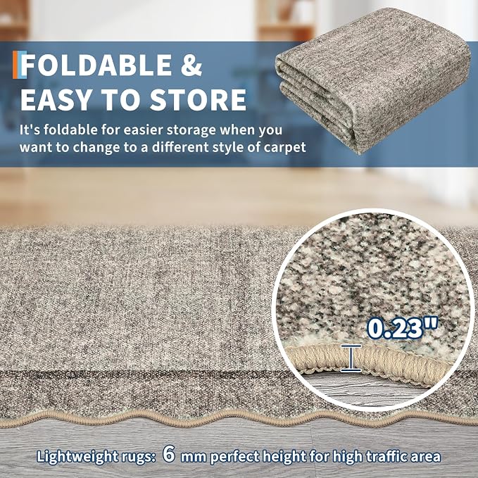 GarveeHome Scalloped Washable 9x12 Area Rug for Living Room Non Slip, Brown | Modern Bedroom Rug Large Area Rug Non Slip Throw Rugs Soft Low Pile Stain Resistant Carpet for Dorm Nursery Dining Room