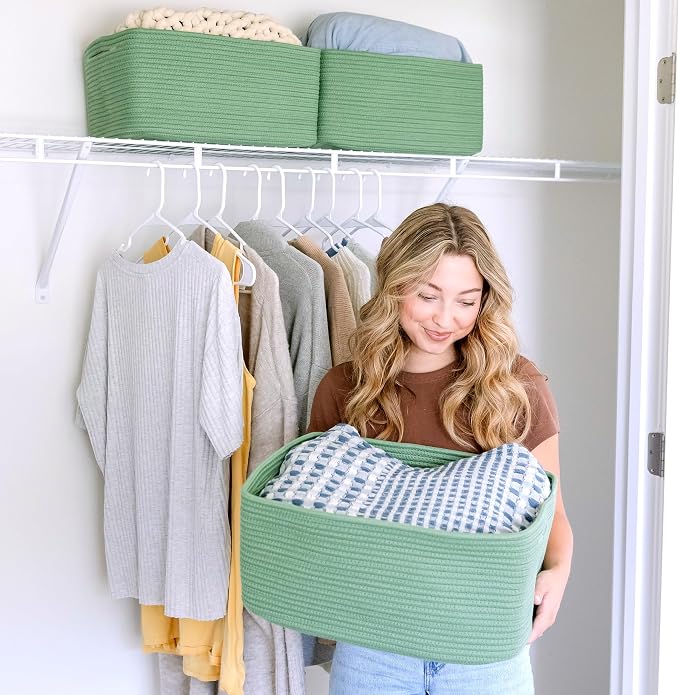 NaturalCozy Storage Baskets 16.8”x13”x7.6” Cotton Rope Woven Baskets for Organizing 3-Pack | Toy Storage Bins | Basket for Shelves, Laundry, Blanket, Clothes, Closet, Kitchen, Bathroom, Gifts