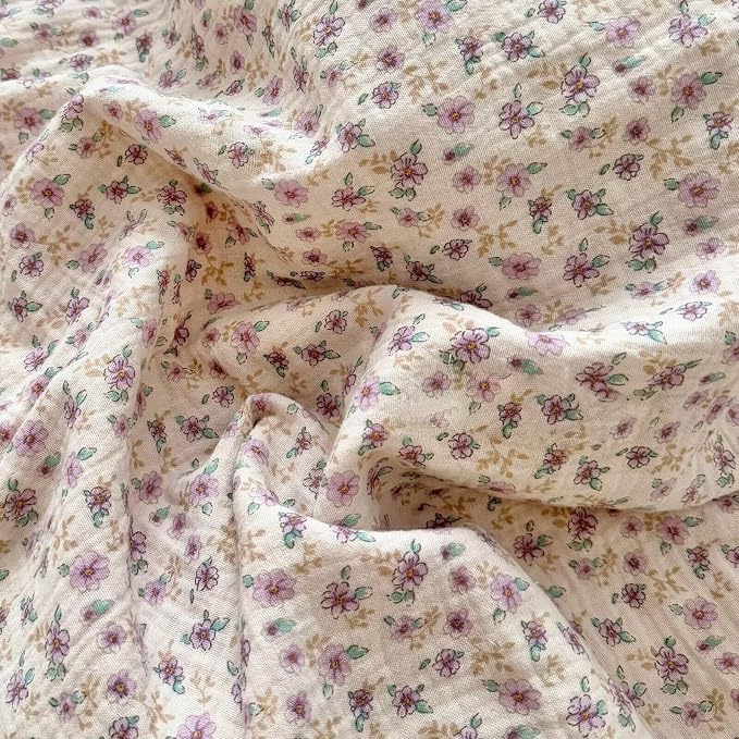 Chic Shabby Purple Floral Duvet Cover Twin, Muslin Cotton Farmhouse Bedding Ruffles Comforter Cover, Kids Girls Boys Quilt Cover 68"x86", No Pillow, Zipper & Corner Ties
