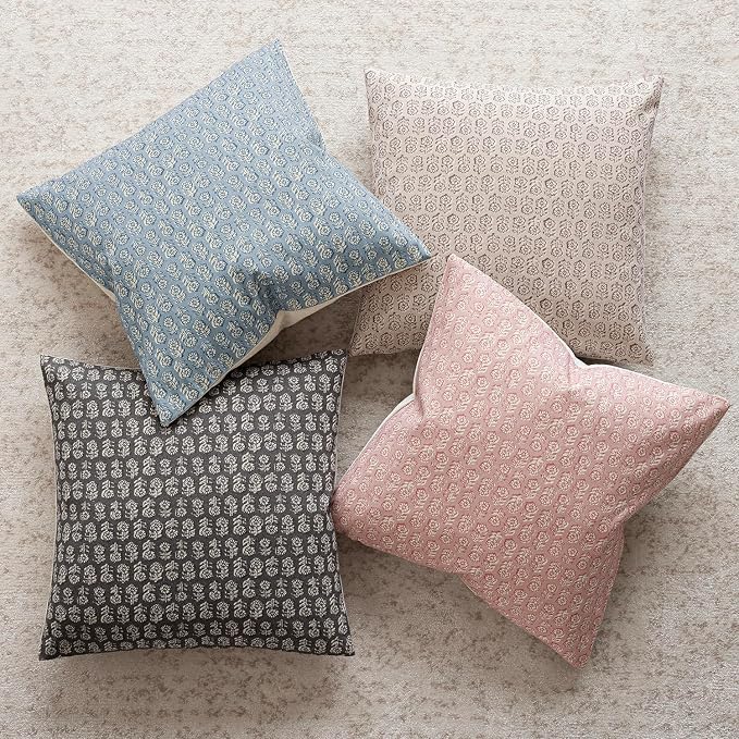Foindtower Set of 2 Decorative Vintage Floral Print Throw Pillow Covers Neutral Modern Farmhouse Cushion Covers Boho Home Decor for Sofa Couch Chair Bedroom Living Room Outdoor,20×20 Inch,Light Pink