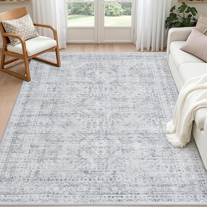 3x5 Area Rugs Living Room: Bedroom Neutral Washable Carpet Gray | Vintage Boho Soft Small Indoor Decor Floor Non-Slip Low Pile Neutral Farmhouse Entryway Laundry Bathroom Bedroom Beside Rugs