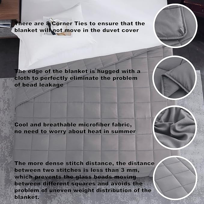 L'AGRATY Weighted Blanket for Adults 20lbs（Queen Size, 60"x80"） Cooling Heavy Blanket Microfiber Breathable Big Weighted Throw Blanket for Summer Fall Winter, Light Grey