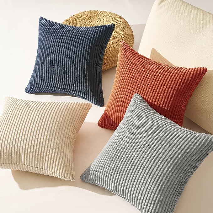 Topfinel Decorative Velvet Pillow Covers Blue and Yellow 18x18 Boho Nordic Couch Throw Pillow Covers for Bed Pack of 4 Corduroy Accent Modern Pillowcase Sofa Livingroom Home Decor
