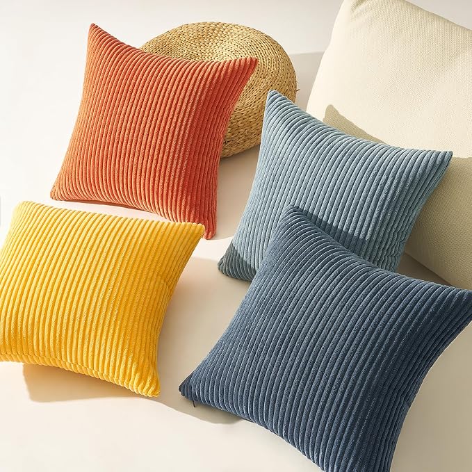 Topfinel 22x22 New Blue and Orange Boho Farmhouse Couch Throw Pillows Decorative Velvet Pillow Covers for Bed Pack of 4 Accent Modern Pillowcase Sofa Livingroom Home Decor