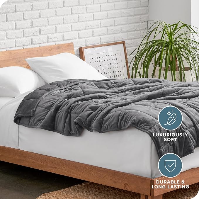Bare Home Minky Fleece Weighted Blanket (Grey, 80"x87" 30lbs) | King Size for Adults, Minky Fleece, Premium Heavy Blanket Nontoxic Glass Beads