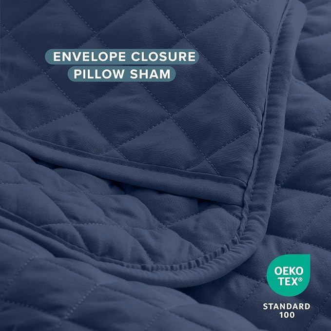 Bare Home Coverlet Set - Twin/Twin Extra Long - Lightweight Bed Decor - Comforter Alternative - All-Season Quilted Bedspread (Twin/Twin XL, Dark Blue)