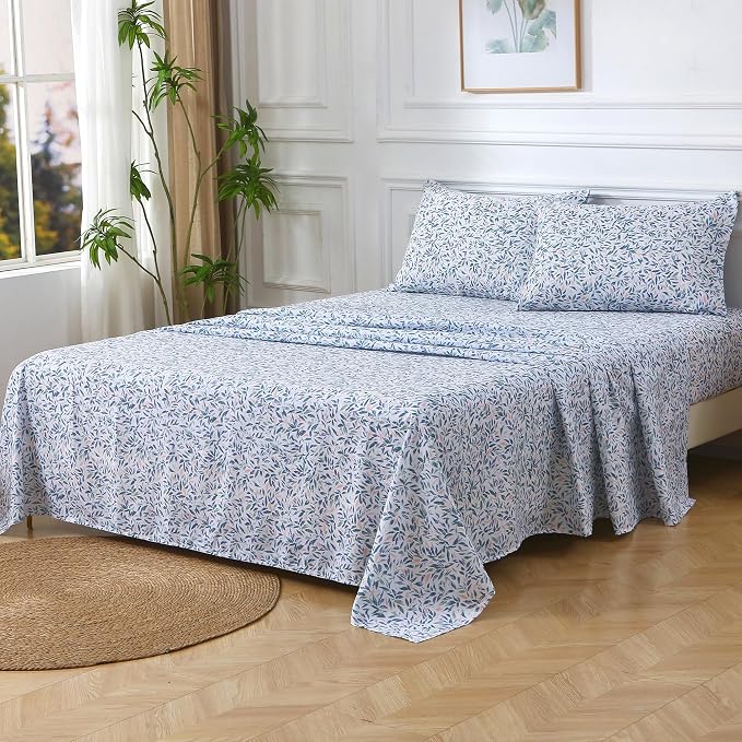 Viviland Floral King Sheet Set - 4 Piece Vintage Deep Green Flower Patterned Bed Sheets - Soft, Breathable Microfiber Sheets with Deep Pocket, Non-Slip Fitted Sheets & Pillowcases