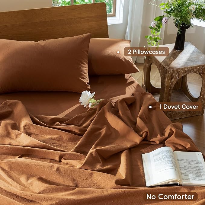 MooMee Duvet Cover Set 100% Washed Cotton Linen Like Super King | Relaxed Linen-like Texture. Soft, Breathable & Long-lasting Comfort. Lightweight. Hidden Zipper with 8 Interior Corner Ties