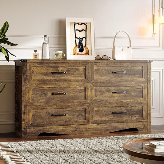 BORNOON 6-Drawer Dresser for Bedroom, Modern Wooden Chest of Drawers with Metal Handles, Anti-Tipping Design, Sturdy and Stable Storage Organizer for Living Room, Entryway, Home Office