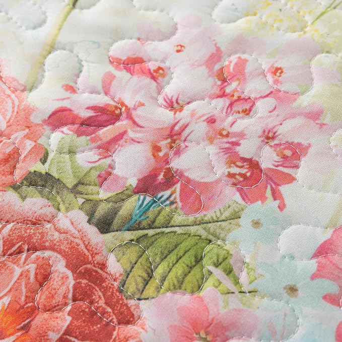 Quilt Bedspread Sets- Dreamy Flowers Reversible Coverlet Set,Queen Size