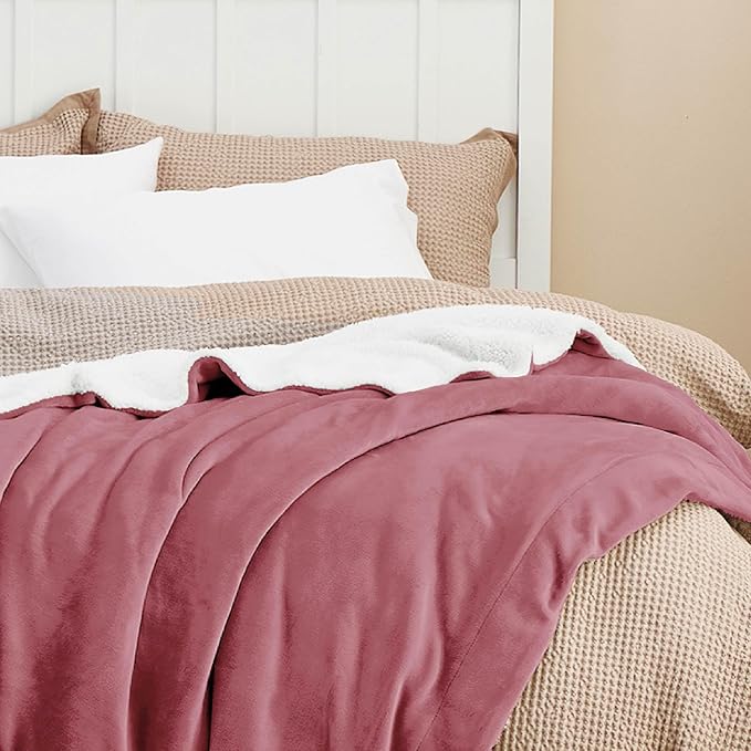 Bedsure GentleSoft Sherpa Fleece Blankets King Size for Bed, Non-Heated, Thick and Warm Throw for Girls and Women, Soft Fuzzy Plush King Blanket for Winter, Dusty Rose, 108x90 Inches