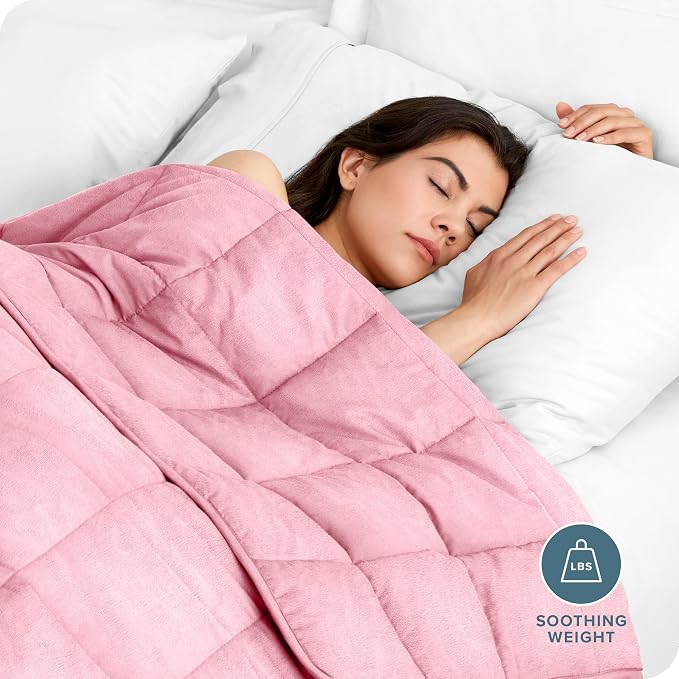Bare Home Minky Fleece Weighted Blanket (Light Pink, 40"x60" 10lbs) | Twin or Full Size, Minky Fleece, Premium Heavy Blanket Nontoxic Glass Beads