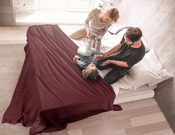 Utopia Bedding 100% Cotton Waffle Blanket King Size Burgundy, 90x108 Inch | Lightweight Breathable Cozy Summer Bed Blanket Home Decor Gift for Women and Men