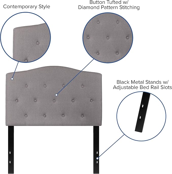 EMMA + OLIVER Twin Button Tufted Headboard | Adjustable Bed Rail Slots, Fabric Upholstered