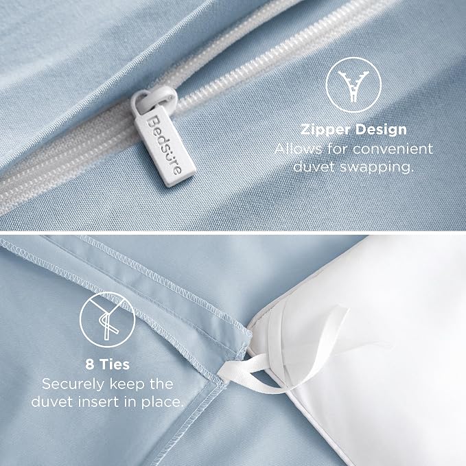Bedsure Duvet Cover Queen Size, 3Pcs Double Brushed Bedding Set, Light Blue | For Kids & Adults, 90"x90" Comforter Cover, Hotel Luxury, All Season, Breathable, Easy Care, Lightweight, Zipper Closure
