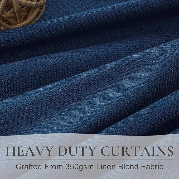 Navy Blue Blackout Curtains 96 Inch Length for Kids/Boys Rooms/Bedroom, Floor to Ceiling Track Pleated Drapes with Hooks Linen Thermal Coastal Curtain Dark Blue Window Burg 50"Wx96"Lx 2Panels Back Tab