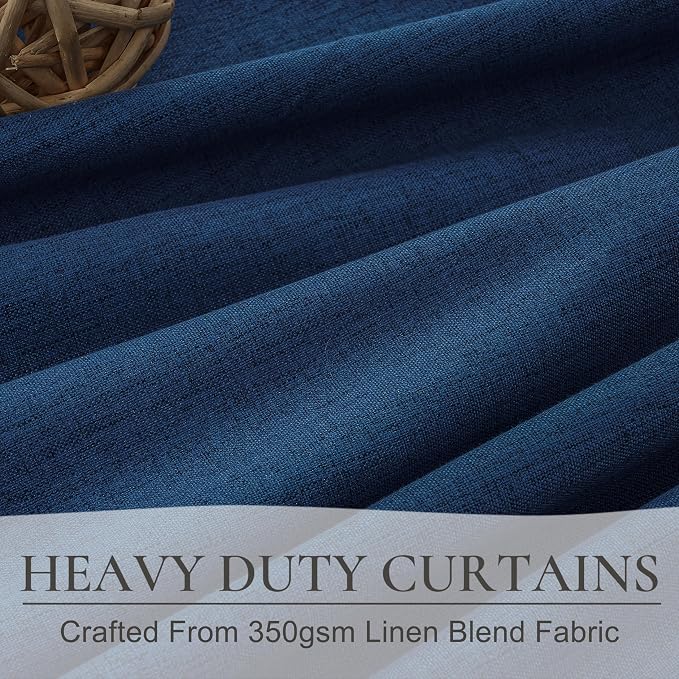 Navy Blue Blackout Curtains 100 Inch Length for Boys Rooms/Bedroom, Floor to Ceiling Track Pleated Drapes with Hooks Linen Thermal Coastal Curtain Dark Blue Window Burg 50"Wx100"Lx2Panels Back Tab