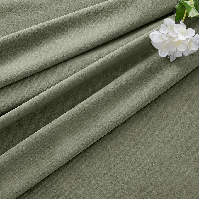 MIULEE Velvet Curtains 50W x 90L 2 Panels Sage Green Blackout Curtains | Luxury velvet fabric, pinch pleat design, back tab hooks, thermal insulated, blackout light blocking, for living room bedroom