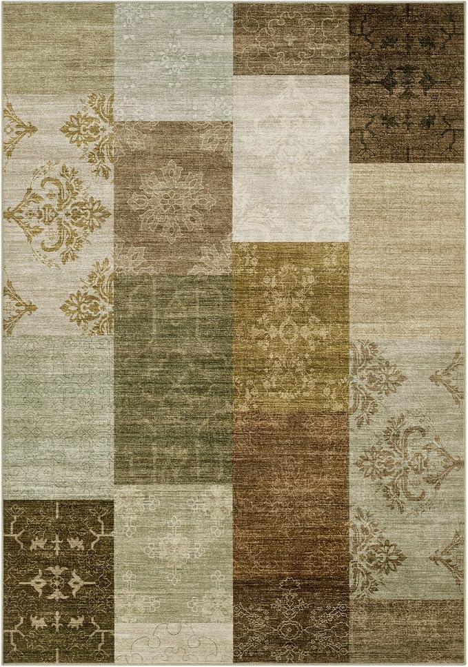 UERMEI 8x10 Area Rug for Living Room - Washable Neutral Modern Abstract Carpet, Non-Slip Soft Large Indoor Floor Rugs for Bedroom Home Office & Under Dining Table Decor, Brown/Green